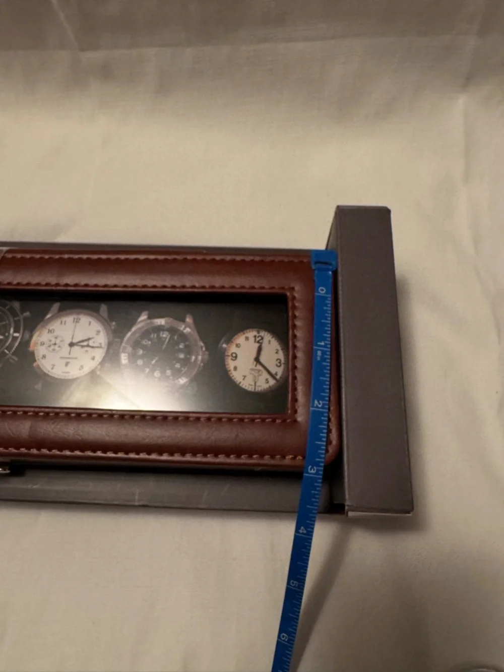 Woodburry 6-Piece Watch Case Rich Brown Faux Leather with Glass Display Lid